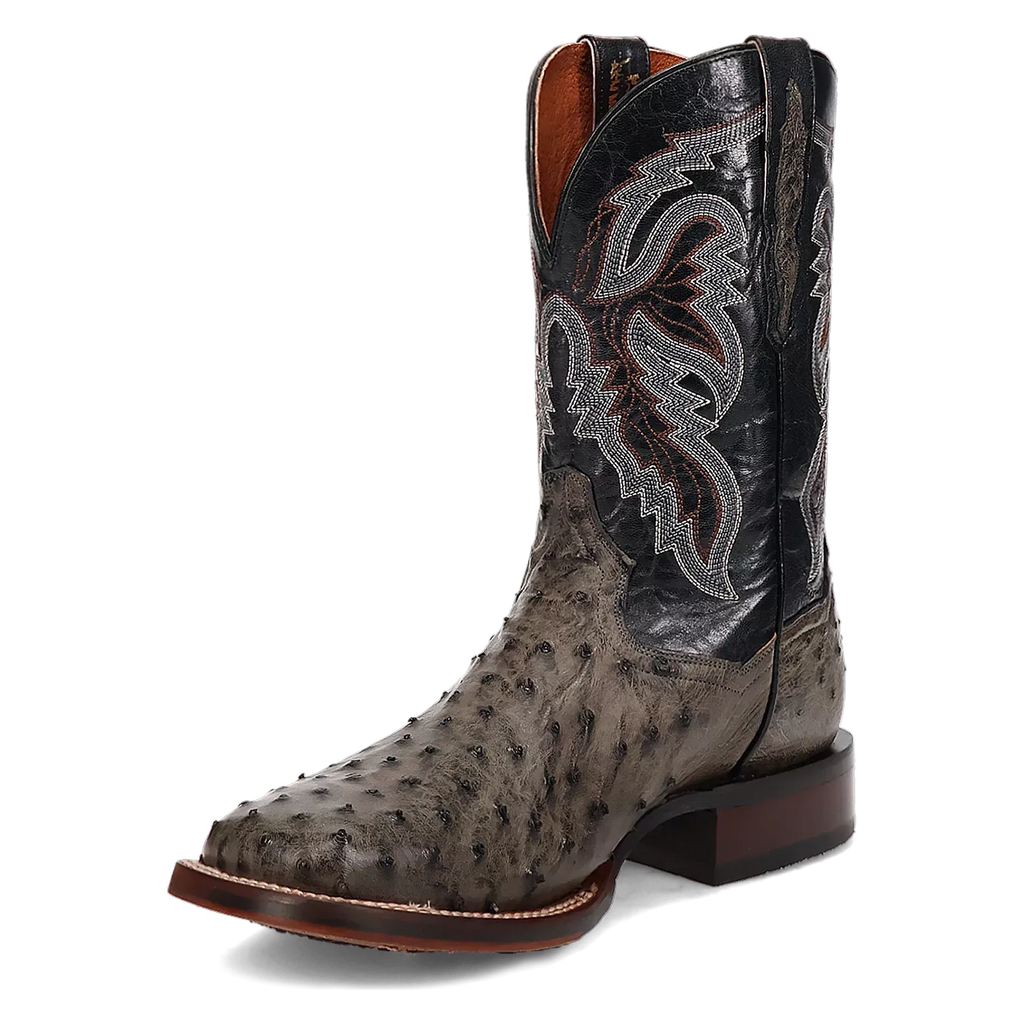 Dan Post Alamosa (Gris/Noir) - Bottes de cowboy en cuir d'autruche pour hommes