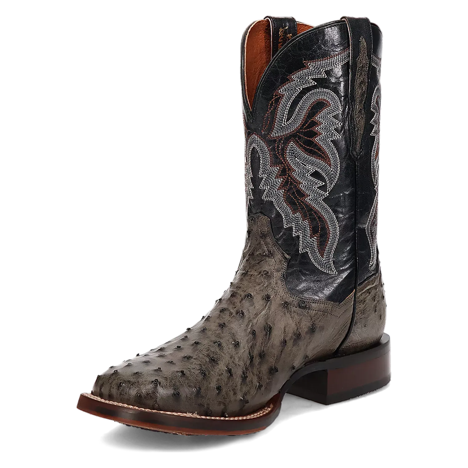 Dan Post Alamosa (Gris/Noir) - Bottes de cowboy en cuir d'autruche pour hommes