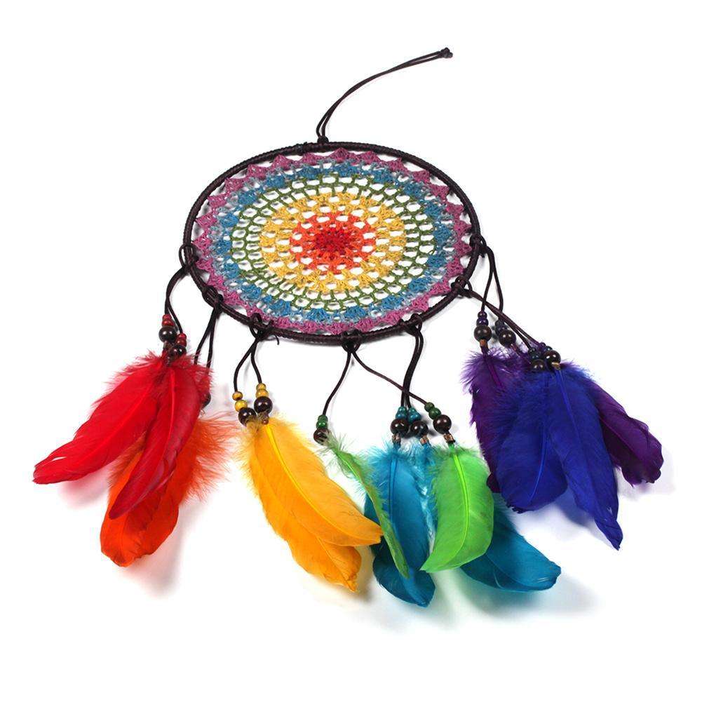 Attrape-rêves Ornements faits à la main Décoration murale Bijoux faits à la main Carillons éoliens Plume arc-en-ciel Attrape-rêves Pour Cadeaux Mariage Décorations pour la maison Photographie comme accessoire