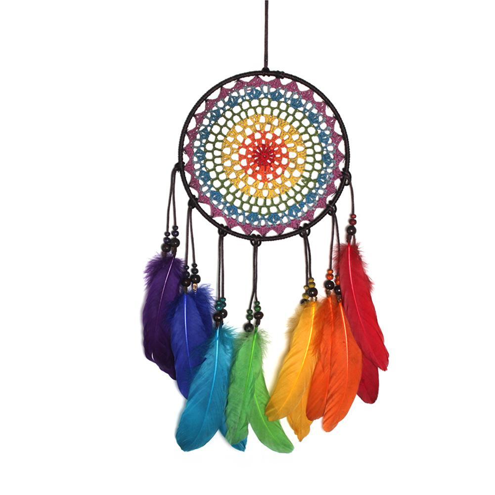 Attrape-rêves Ornements faits à la main Décoration murale Bijoux faits à la main Carillons éoliens Plume arc-en-ciel Attrape-rêves Pour Cadeaux Mariage Décorations pour la maison Photographie comme accessoire