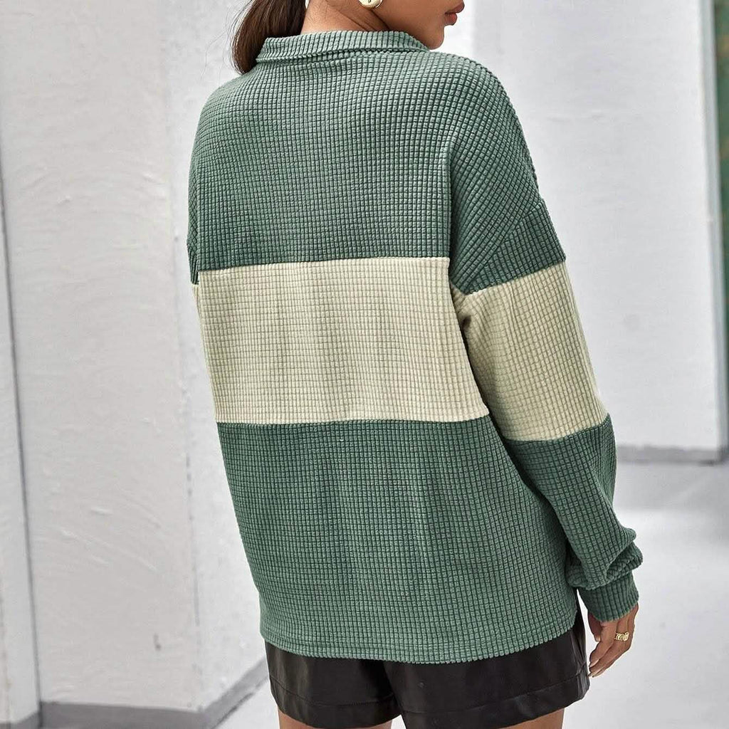 Pull mi-zippé texturé bicolore à épaules tombantes