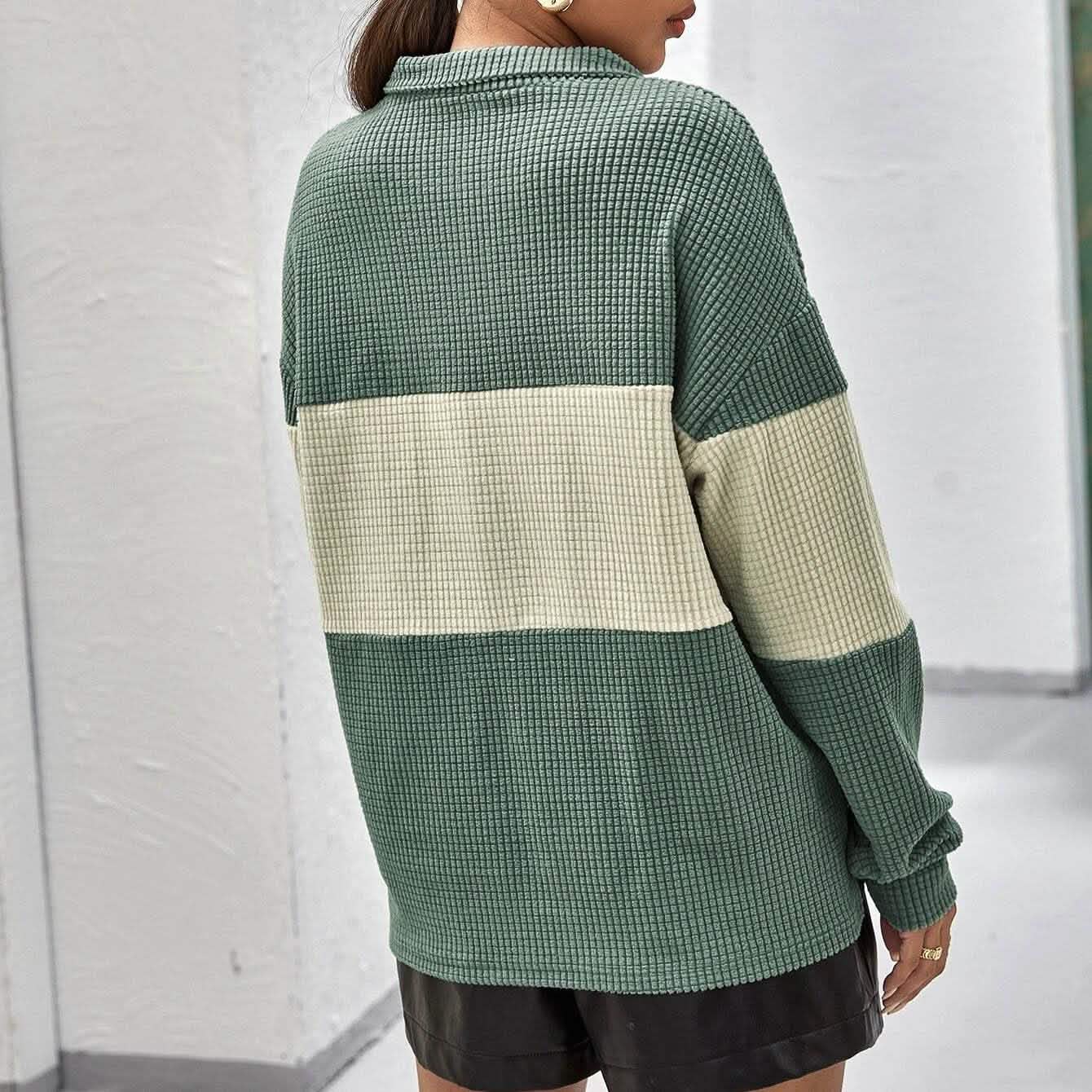 Pull mi-zippé texturé bicolore à épaules tombantes