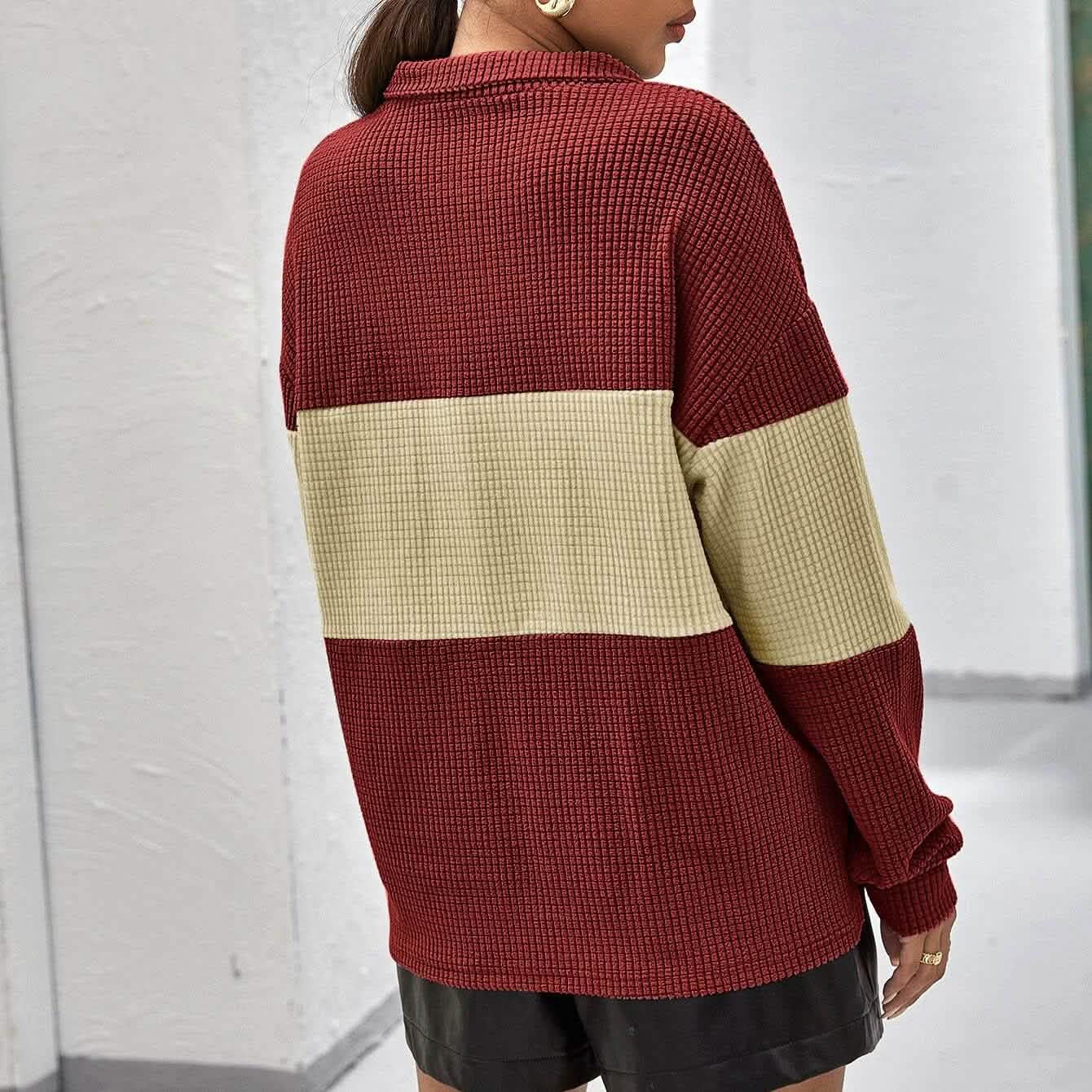 Pull mi-zippé texturé bicolore à épaules tombantes