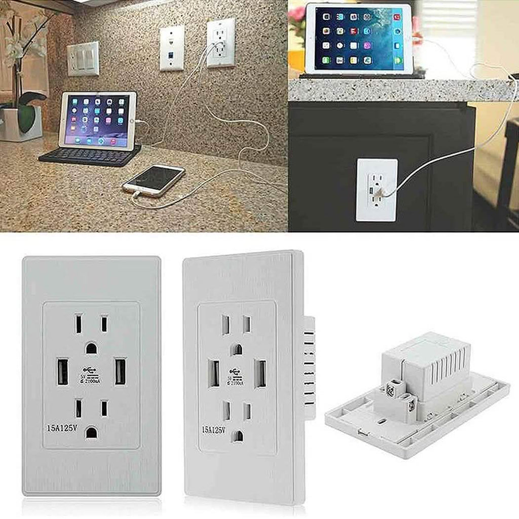 Adaptateur Prise Murale Double avec 2 Ports USB et Interrupteur Intégré
