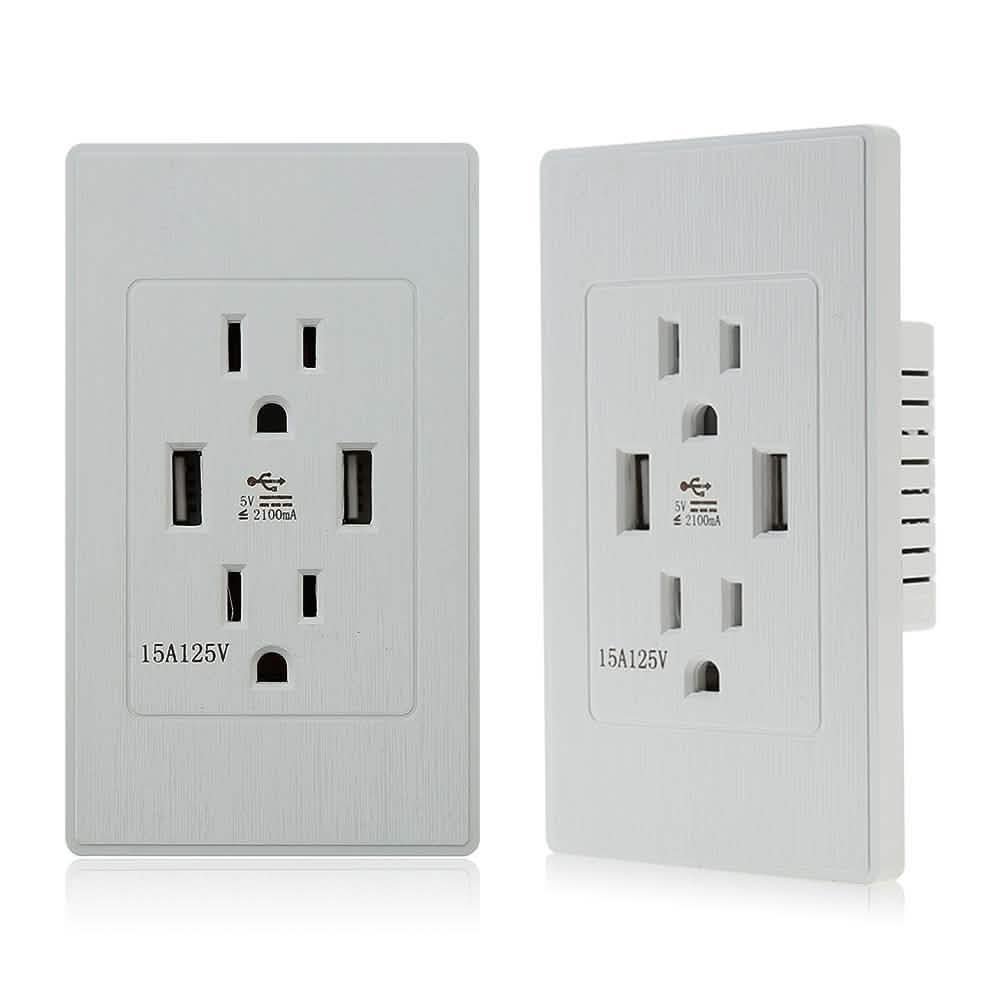 Adaptateur Prise Murale Double avec 2 Ports USB et Interrupteur Intégré
