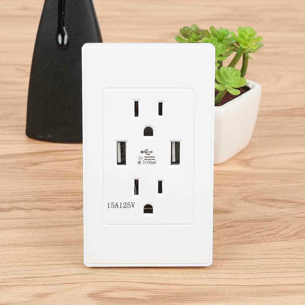 Adaptateur Prise Murale Double avec 2 Ports USB et Interrupteur Intégré