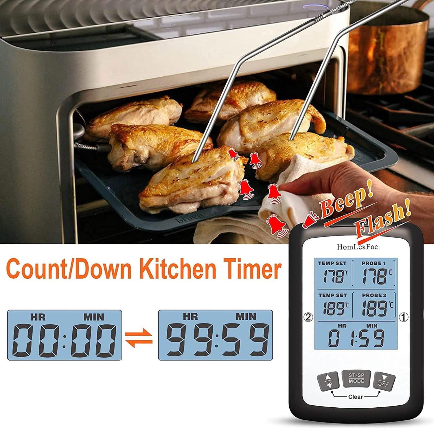 Thermomètre numérique à lecture instantanée à double sonde