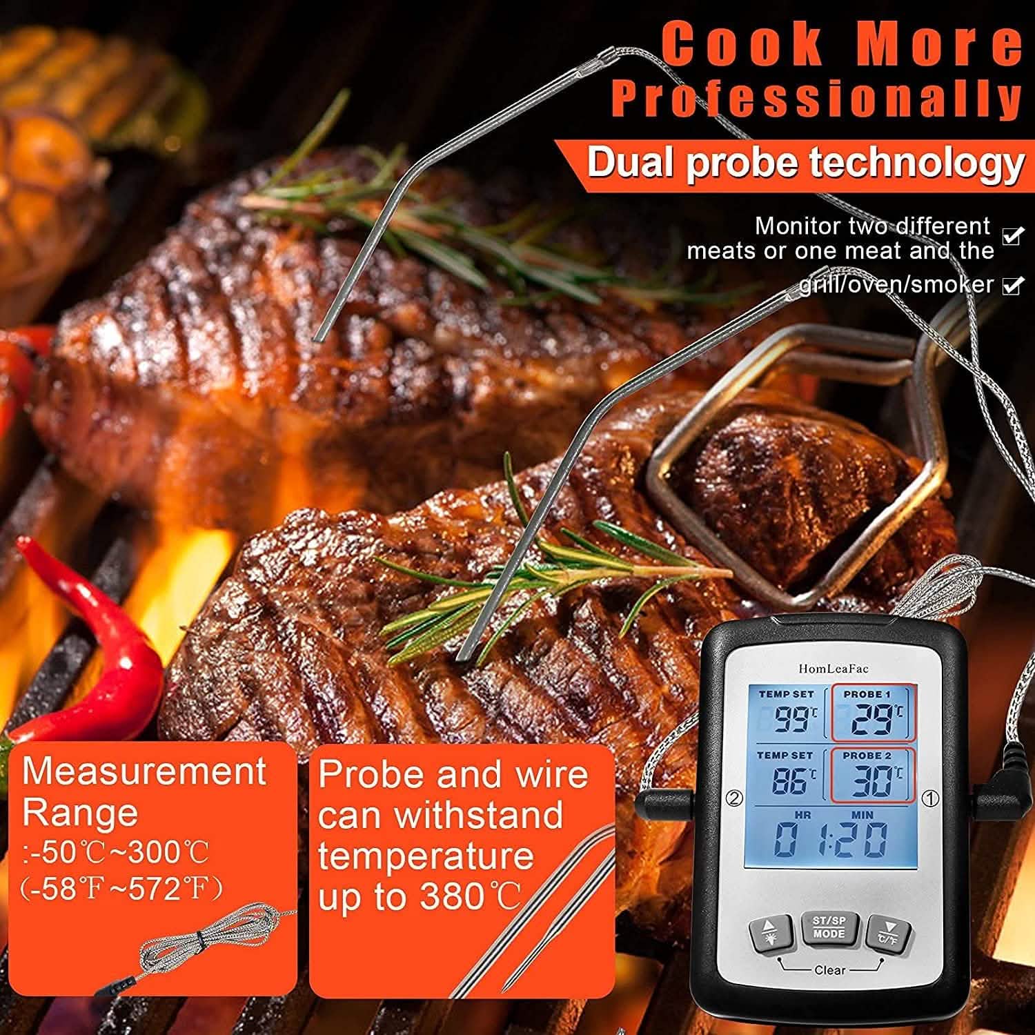 Thermomètre numérique à lecture instantanée à double sonde