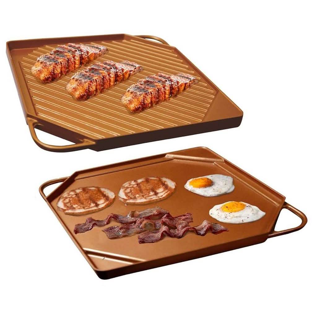 Plaque de cuisson et grill réversible en cuivre