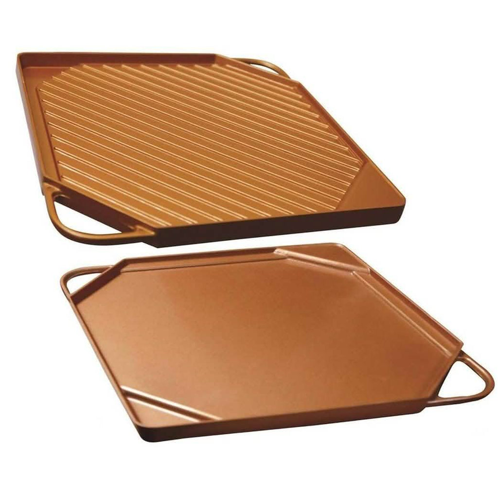 Plaque de cuisson et grill réversible en cuivre