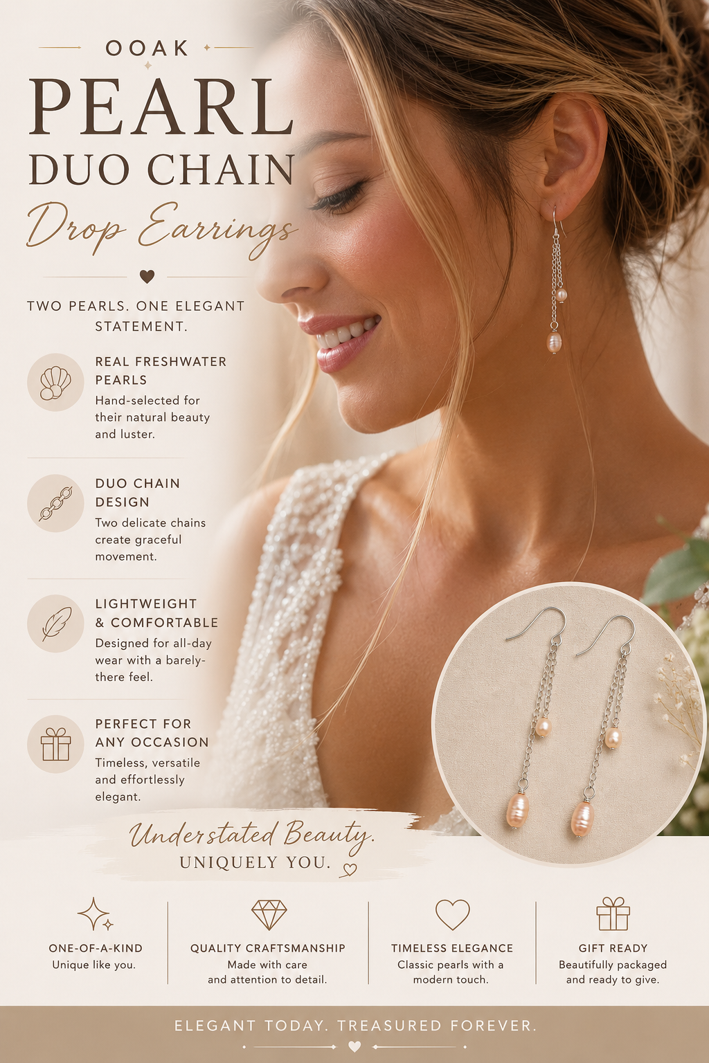 Boucles d'oreilles pendantes duo de chaînes en perles d'eau douce OOAK