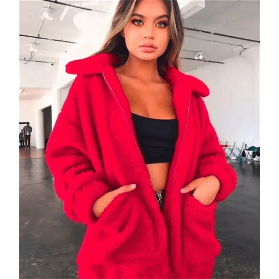 Manteau en fausse fourrure durable pour femme, collection automne hiver, veste décontractée et chaude en fourrure douce avec fermeture éclair, manteau en peluche avec poches, grande taille, style Teddy.