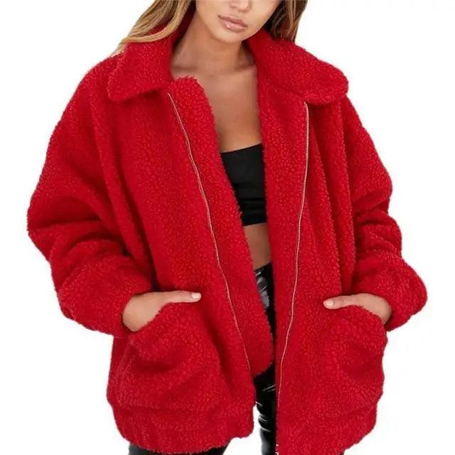 Manteau en fausse fourrure durable pour femme, collection automne hiver, veste décontractée et chaude en fourrure douce avec fermeture éclair, manteau en peluche avec poches, grande taille, style Teddy.