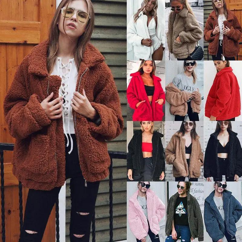 Manteau en fausse fourrure durable pour femme, collection automne hiver, veste décontractée et chaude en fourrure douce avec fermeture éclair, manteau en peluche avec poches, grande taille, style Teddy.