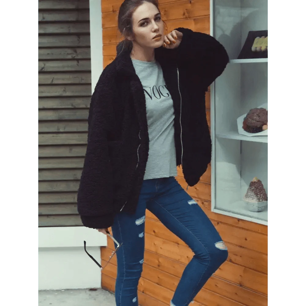 Manteau en fausse fourrure durable pour femme, collection automne hiver, veste décontractée et chaude en fourrure douce avec fermeture éclair, manteau en peluche avec poches, grande taille, style Teddy.