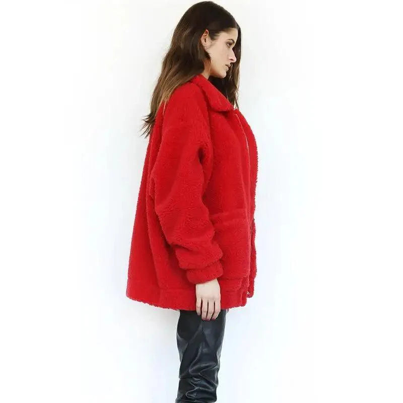 Manteau en fausse fourrure durable pour femme, collection automne hiver, veste décontractée et chaude en fourrure douce avec fermeture éclair, manteau en peluche avec poches, grande taille, style Teddy.