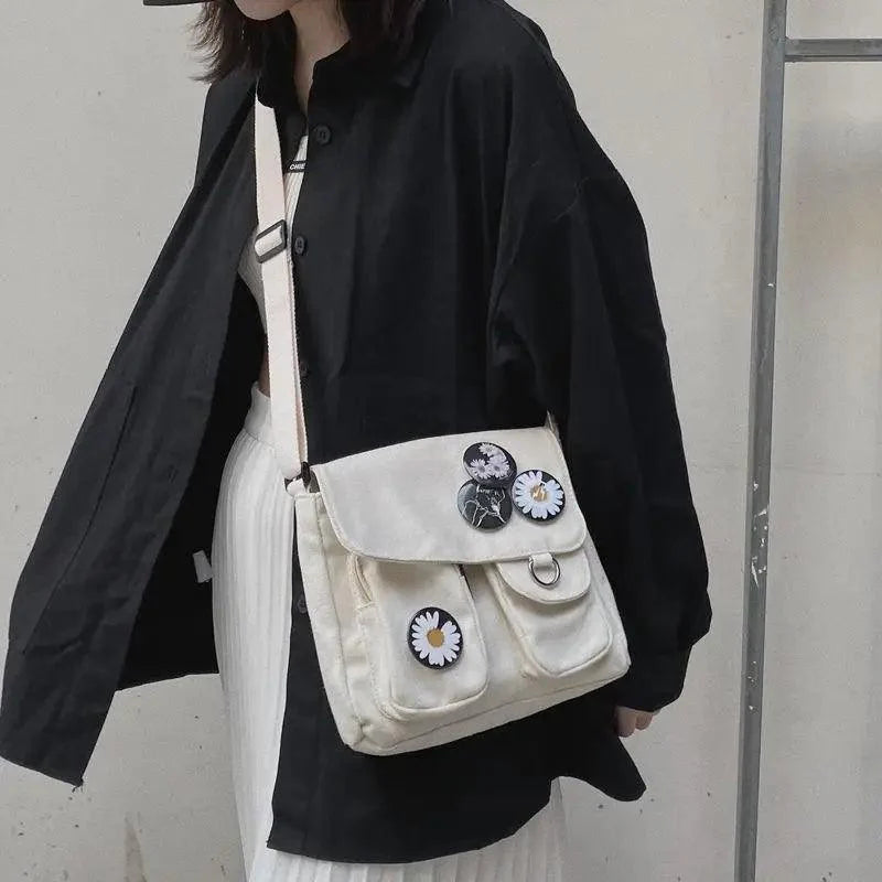 Sac Bandoulière Toile Résistant Diagonal Tendance Jeunesse Version Décontractée Grande Capacité Sac à Épaule pour Femmes et Filles