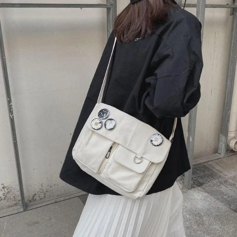 Sac Bandoulière Toile Résistant Diagonal Tendance Jeunesse Version Décontractée Grande Capacité Sac à Épaule pour Femmes et Filles