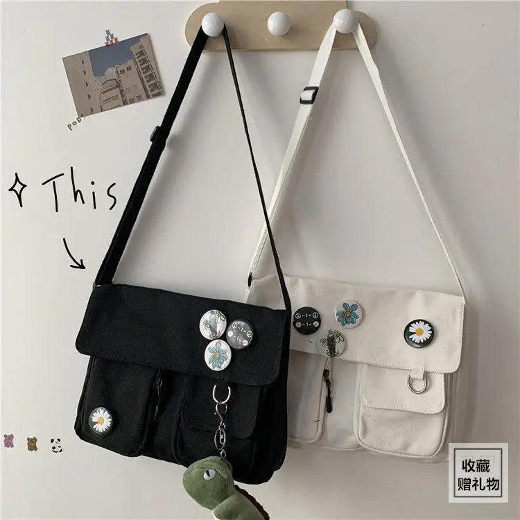 Sac Bandoulière Toile Résistant Diagonal Tendance Jeunesse Version Décontractée Grande Capacité Sac à Épaule pour Femmes et Filles