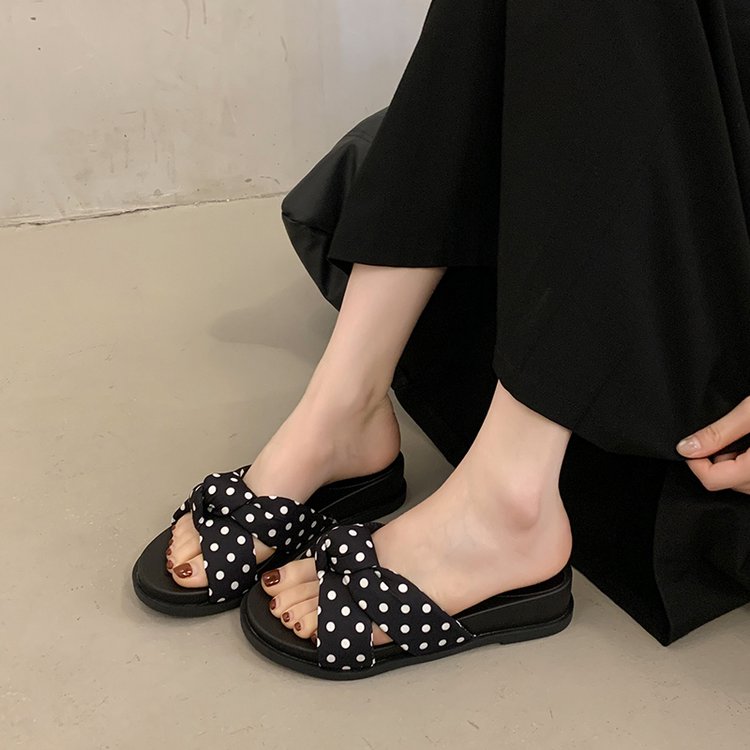 Sandales Compensées à Pois – Sandales Bohèmes à Brides Croisées