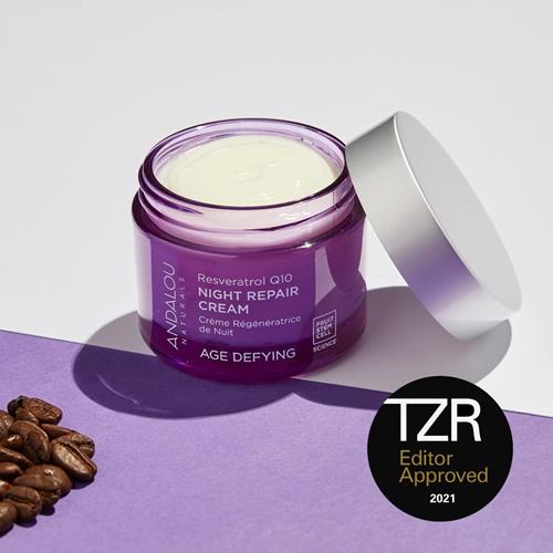 Andalou Naturals Crème réparatrice de nuit Resveratrol Q10, Pour Peaux Sèches, Ridules et Rides, Pour une Peau Plus Douce, Lisse et d'Apparence Plus Jeune, 48 g