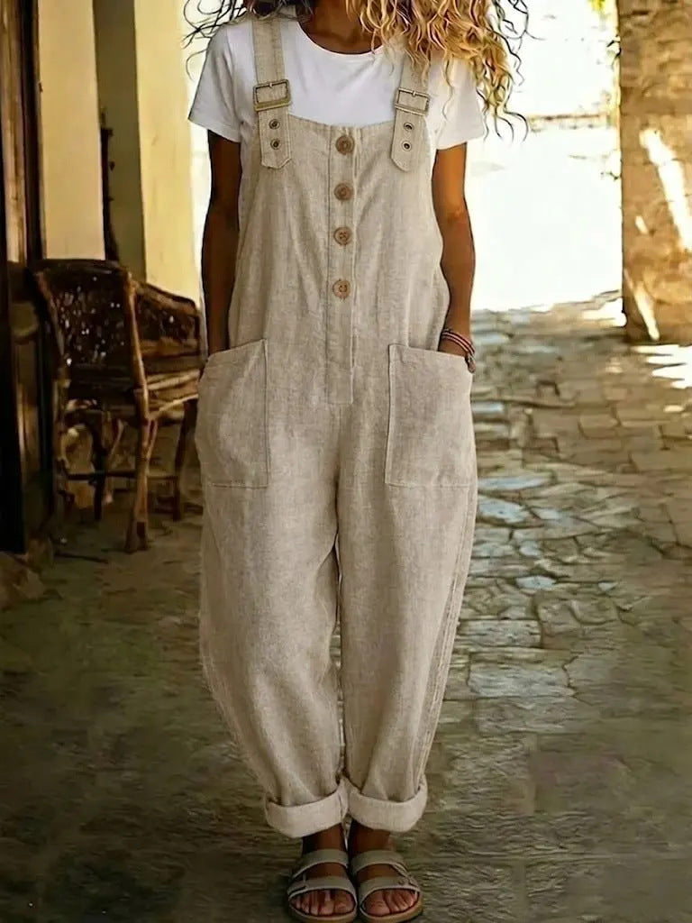 Salopette Vintage Taille Haute à Jambes Droites pour Femme – Combinaison sans Manches à Bretelles