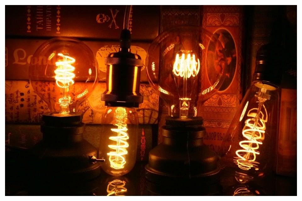 Ampoule à filament LED spirale rétro E14 E27 4W 220V C35 G45 A60 T45 ST64 T185 T225 G80 G95 G125 Vintage Edison Lampes à filament vintage Globe Rond