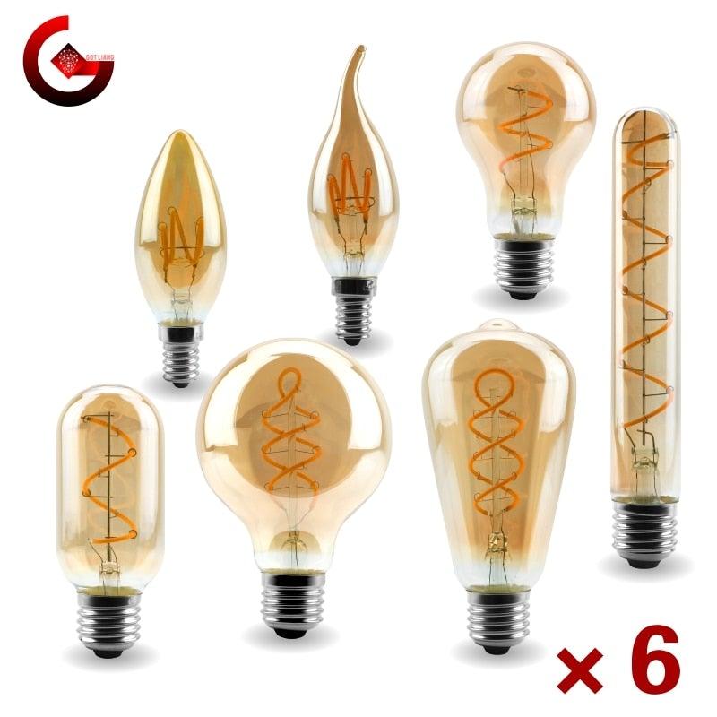 Ampoule à filament LED spirale rétro E14 E27 4W 220V C35 G45 A60 T45 ST64 T185 T225 G80 G95 G125 Vintage Edison Lampes à filament vintage Globe Rond