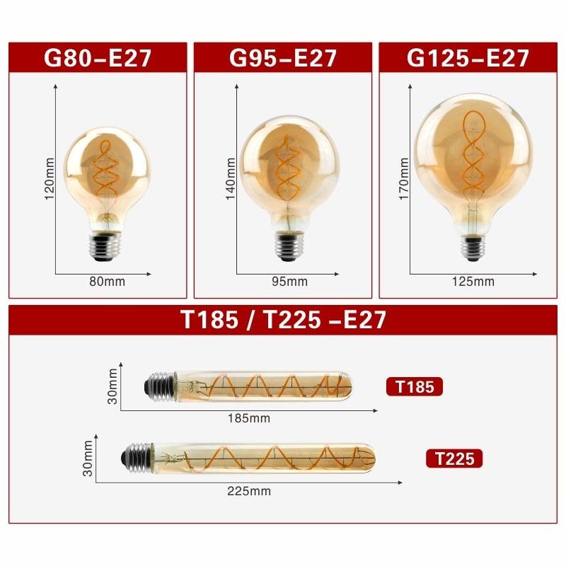Ampoule à filament LED spirale rétro E14 E27 4W 220V C35 G45 A60 T45 ST64 T185 T225 G80 G95 G125 Vintage Edison Lampes à filament vintage Globe Rond