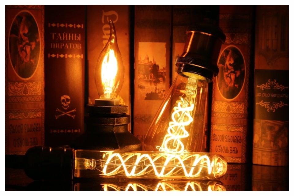 Ampoule à filament LED spirale rétro E14 E27 4W 220V C35 G45 A60 T45 ST64 T185 T225 G80 G95 G125 Vintage Edison Lampes à filament vintage Globe Rond