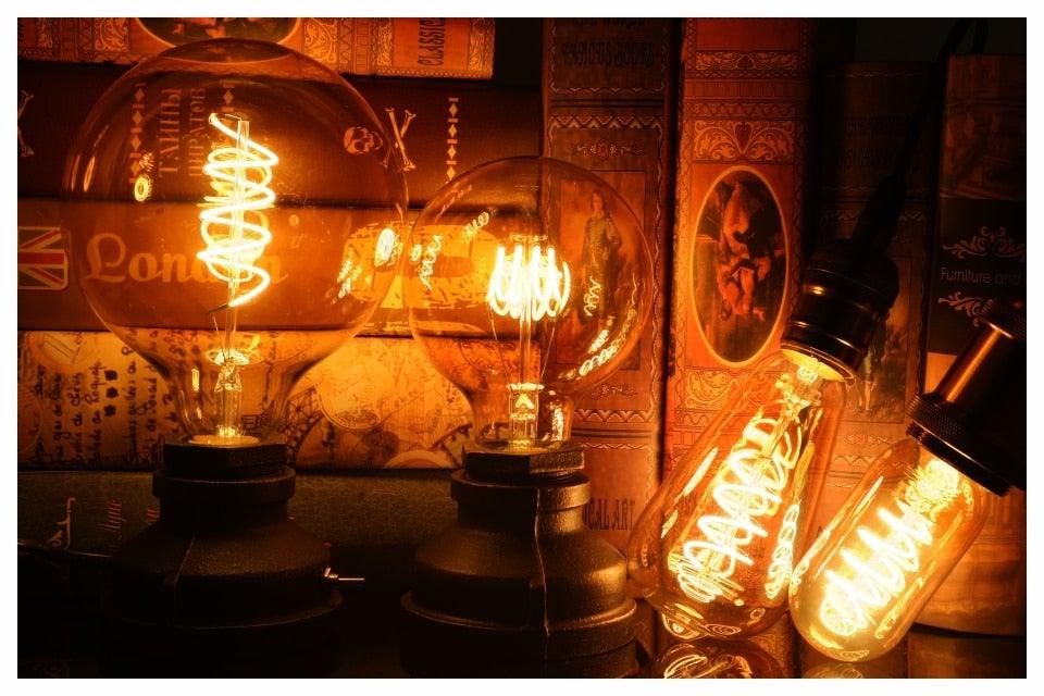 Ampoule à filament LED spirale rétro E14 E27 4W 220V C35 G45 A60 T45 ST64 T185 T225 G80 G95 G125 Vintage Edison Lampes à filament vintage Globe Rond