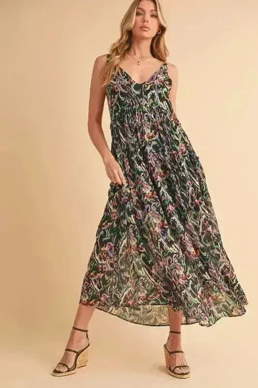 Robe caraco imprimée à volants et encolure en V Aemi + Co