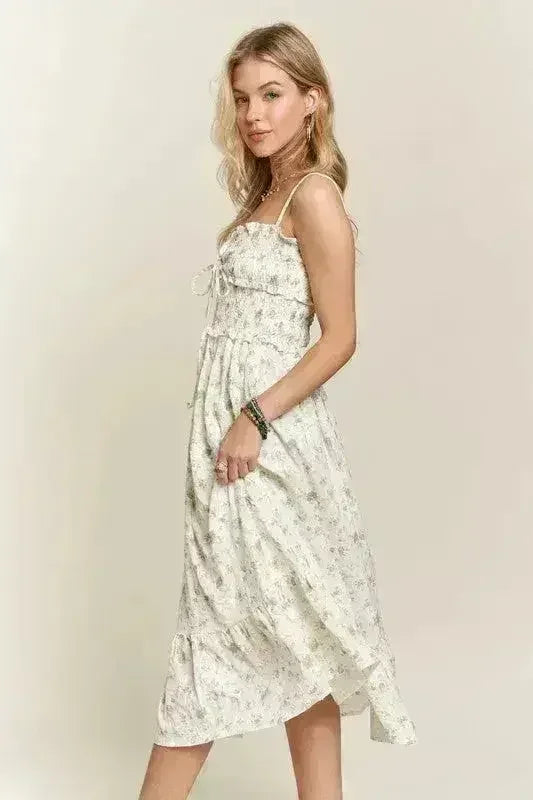 Robe Caraco Smockée à Col Coeur et Imprimé Floral ADORA