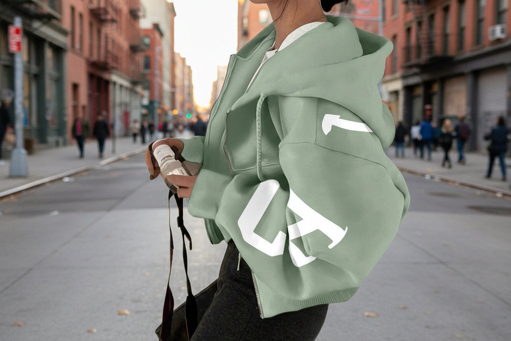 Sweat-shirt imprimé zippé pour femme – Veste décontractée à manches longues