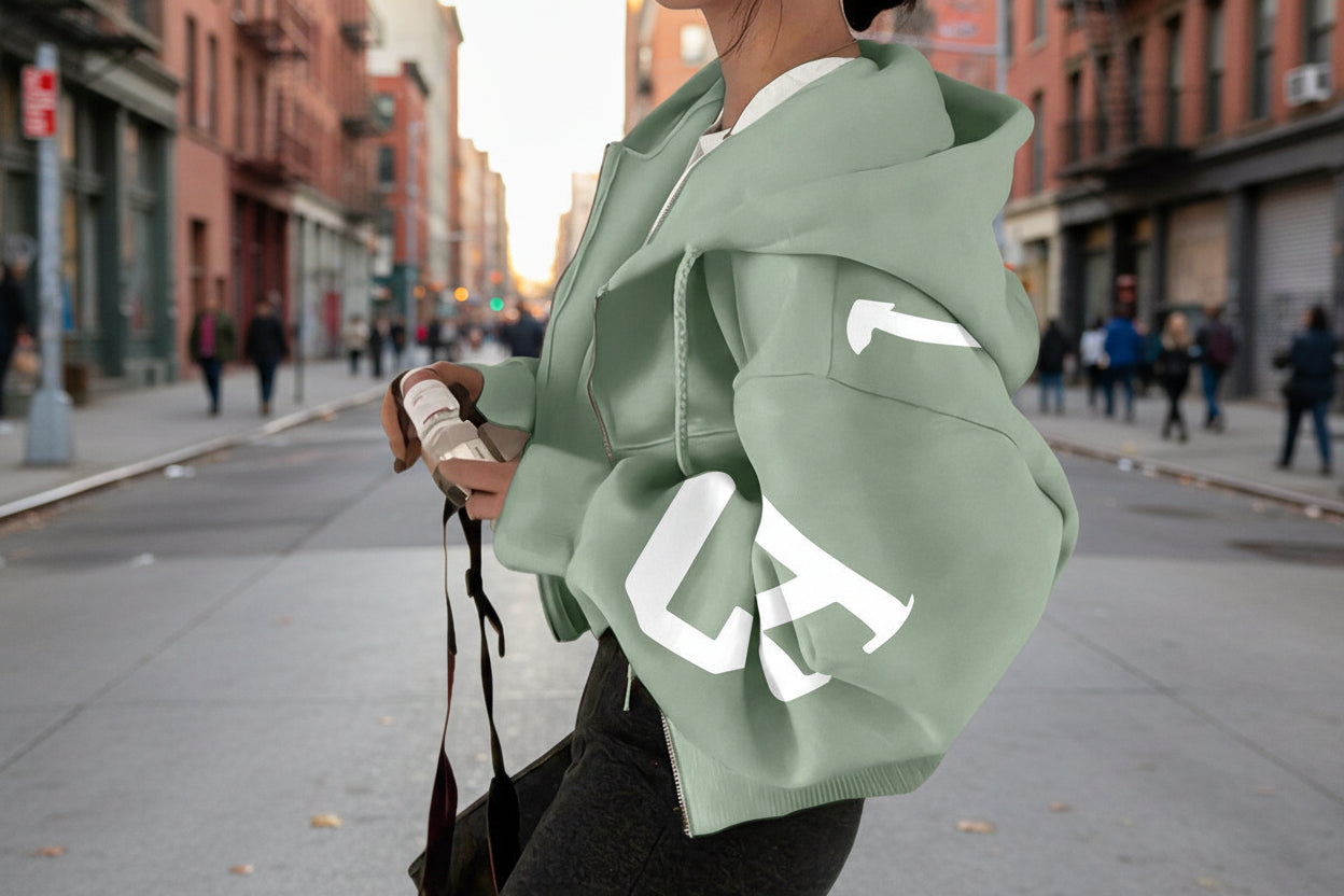 Sweat-shirt imprimé zippé pour femme – Veste décontractée à manches longues