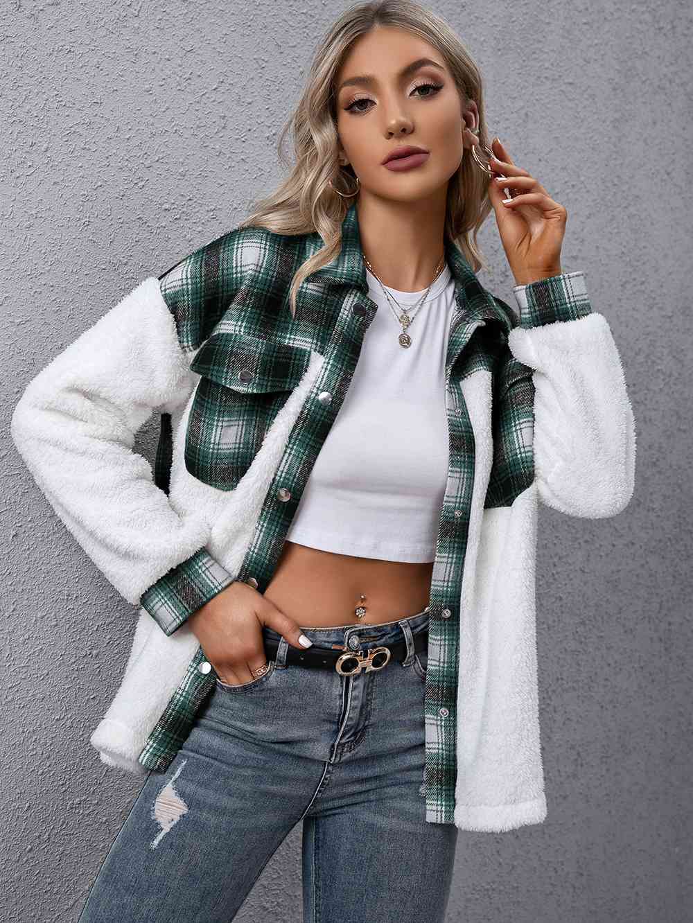 Veste boutonnée à col et carreaux, moderne et intemporelle, veste décontractée simple pour femme, veste classique