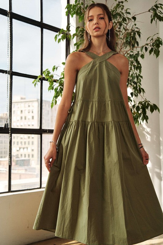 Nouvelle robe midi d'été à bretelles croisées et cordon de serrage pour femme – Chic, sophistiquée, ajustable, robe parfaite pour les occasions décontractées à semi-formelles