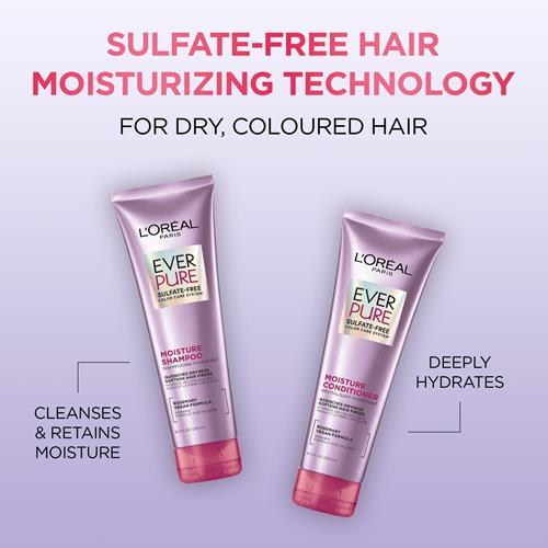 Shampooing hydratant sans sulfate L’Oréal Paris, soins capillaires pour cheveux colorés aux extraits botaniques de romarin, Everpure, 250 ml