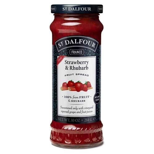 Confiture de fruits fraise et rhubarbe St. Dalfour - 280 g - 100 % fruits et rhubarbe, sans ingrédients artificiels, sans OGM, sans sucres de canne, entièrement naturelle