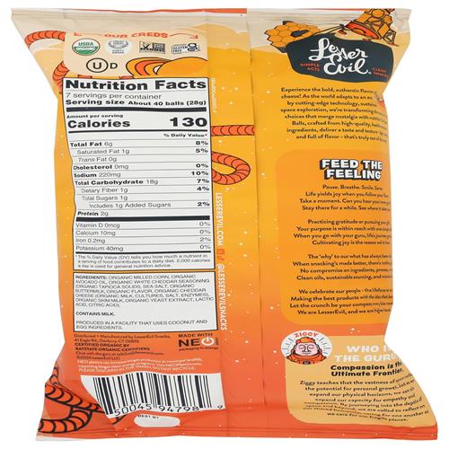 Lesserevil, Puffs Space Balls Real Cheddar Party Size Orgnanic, 7 Ounce