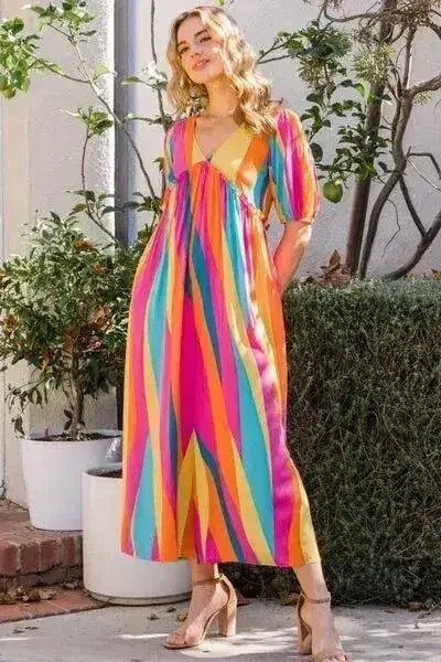 Combinaison ODDI à manches bouffantes rayée - Coupe ample à jambes larges