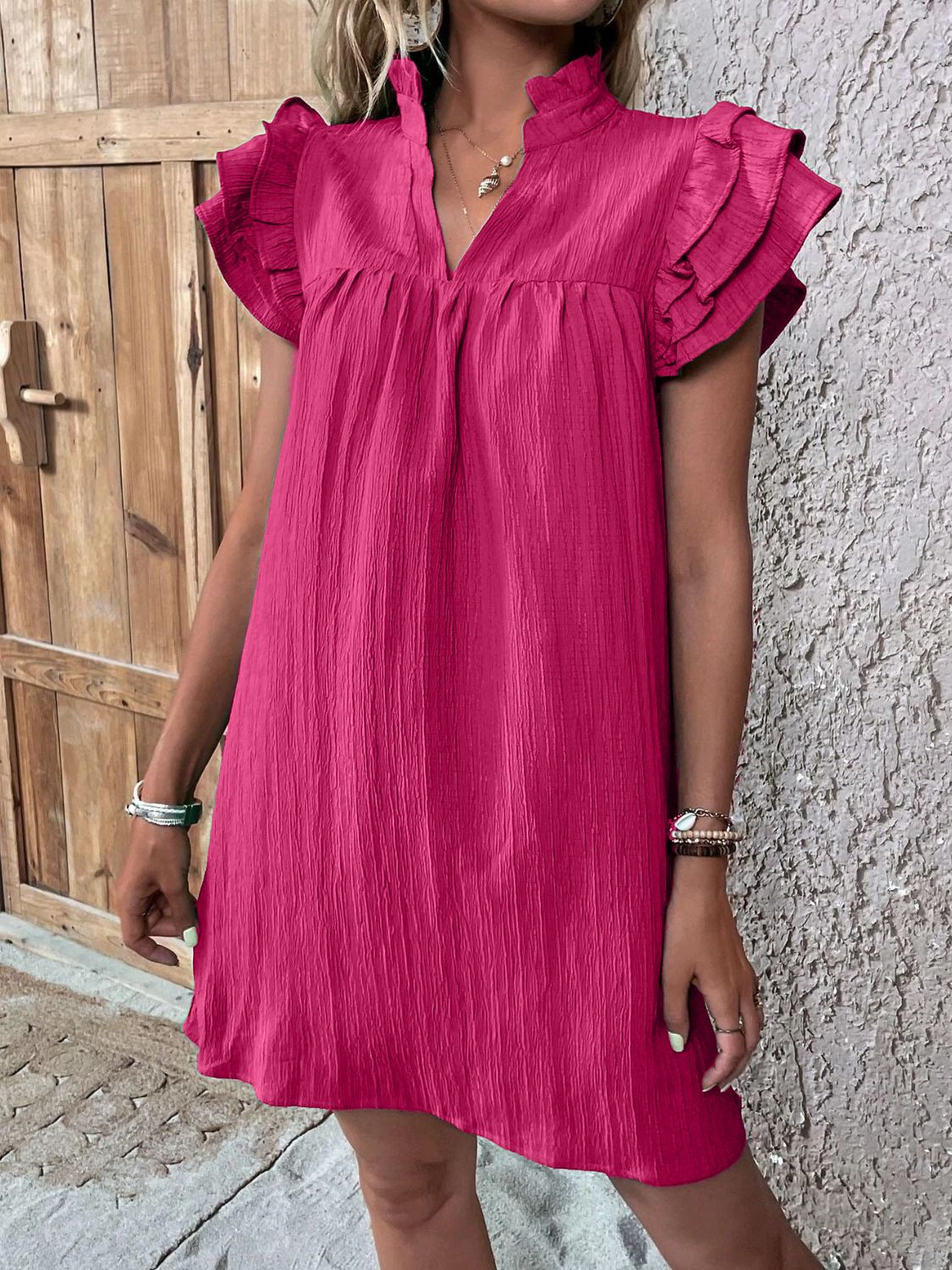 Mini-robe élégante à volants et manches courtes Robe d'été fluide et féminine