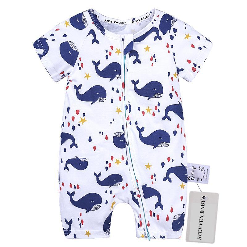 Barboteuse moderne imprimée en coton à manches courtes pour nouveau-né, costumes d'animaux de dessin animé pour bébés filles et garçons