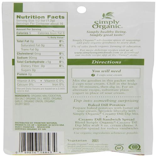 Mélange pour trempette Simply Organic, Aneth crémeux, 19,8 g