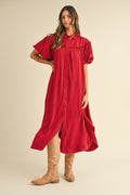 Robe chemise boutonnée à manches bouffantes délavée – Robe chemise boutonnée tendance à manches bouffantes et finition délavée unique pour un look chic et décontracté