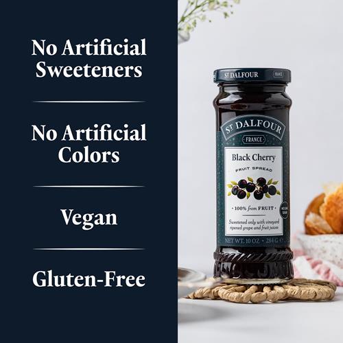 Confiture de cerises noires St. Dalfour - 280g - 100% fruits, sans ingrédients artificiels, sans OGM, sans sucres de canne, entièrement naturelle, fabriquée en France