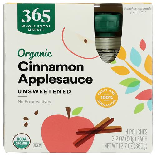 Whole Foods Market, Compotes de Pommes à la Cannelle Bio, Sans Sucre Ajouté, 90 g (Lot de 4)