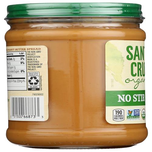 Santa Cruz Organic Beurre de cacahuètes crémeux torréfié foncé bio sans remuer, 453 g