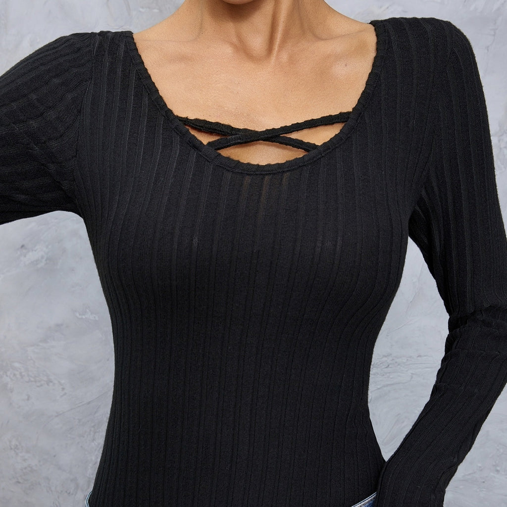 T-shirt slim à manches longues et col croisé