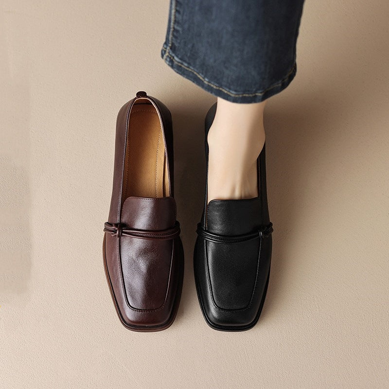 Chaussures en cuir rétro minimalistes à talon mi-haut pour femme